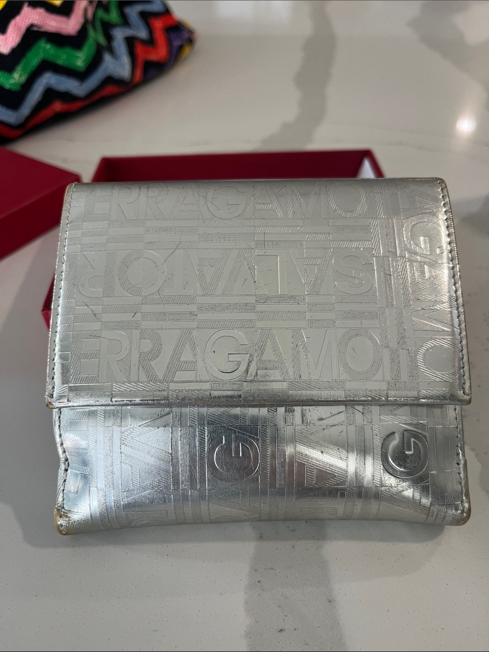 Salvatore Ferragamo Metallic Silver Embossed Wallet - Picture 3 of 7